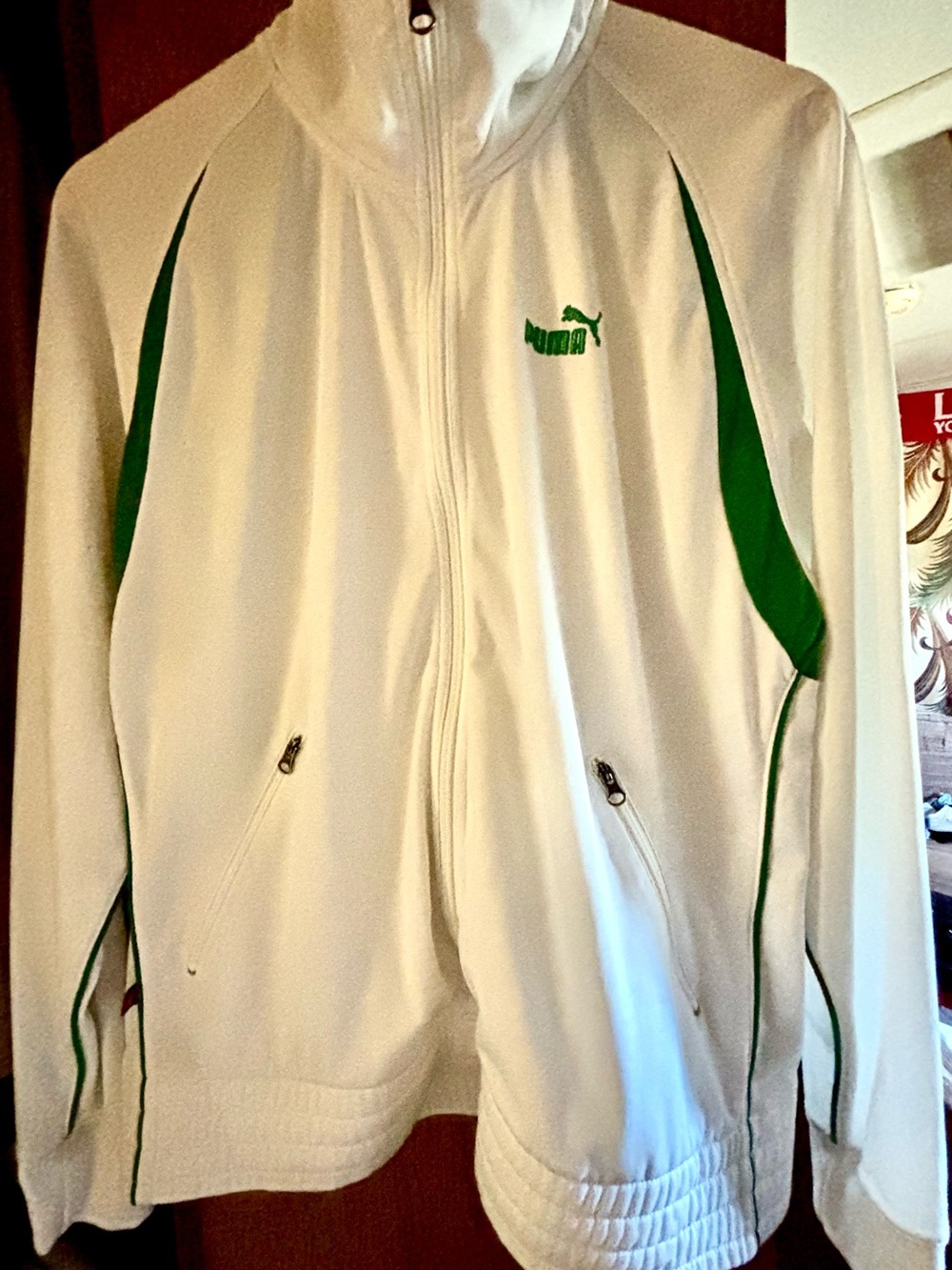 Puma White and Green Performance Jacket